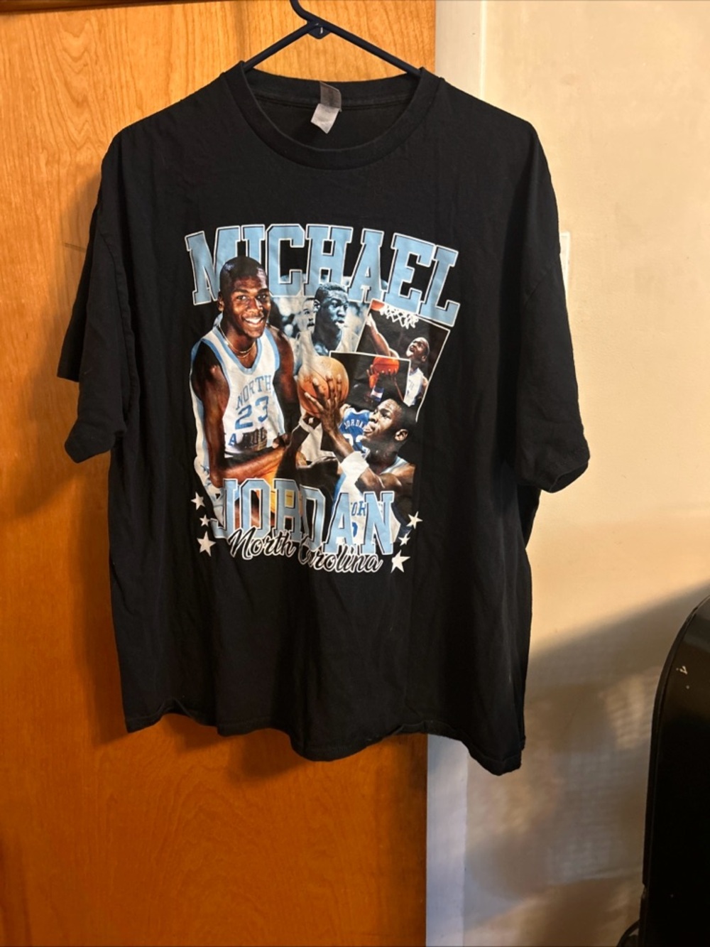 Gildan Black T‑Shirt with Light Blue and White Graphic